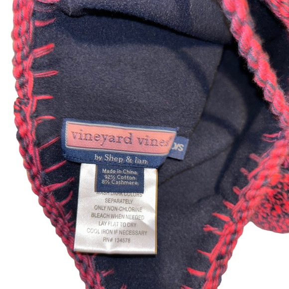 Women Vineyard Vines Pink/Navy Winter ear flap Pom Pom beanie hat - Picture 2 of 3